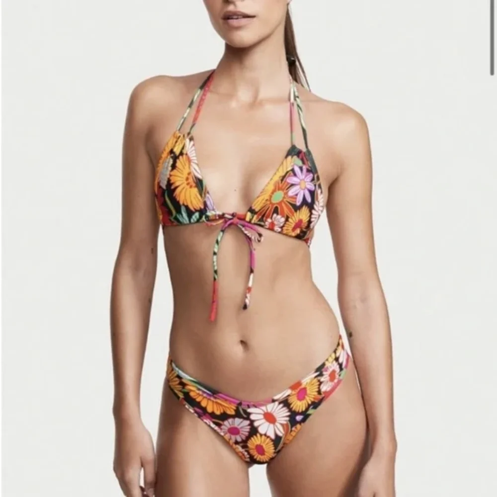 New! Montce Janeane euro bow bikini top floral black NWOT